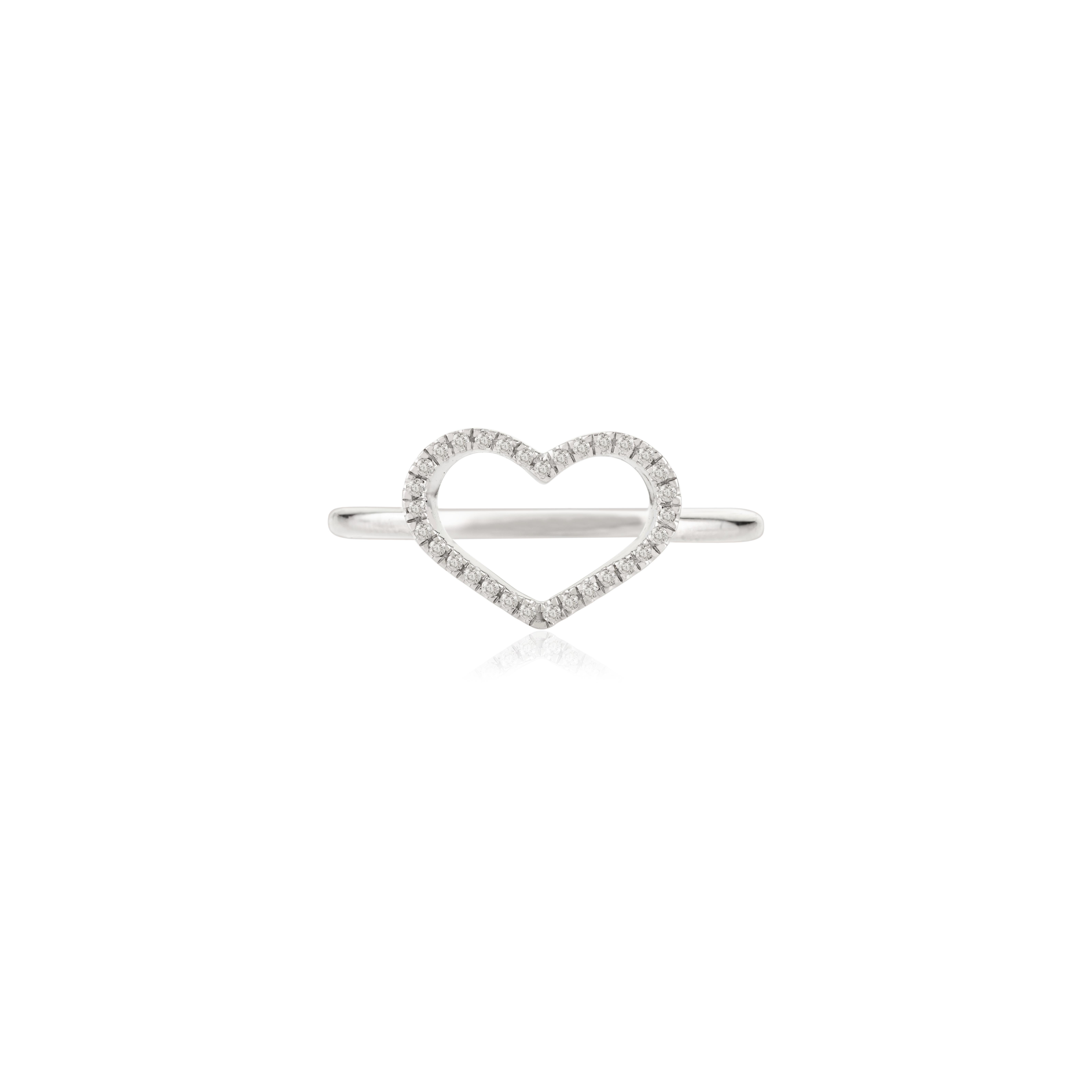 For Sale:  Elegant 14k Solid White Gold Heart-shaped Diamond Open Ring Gift for Her 9