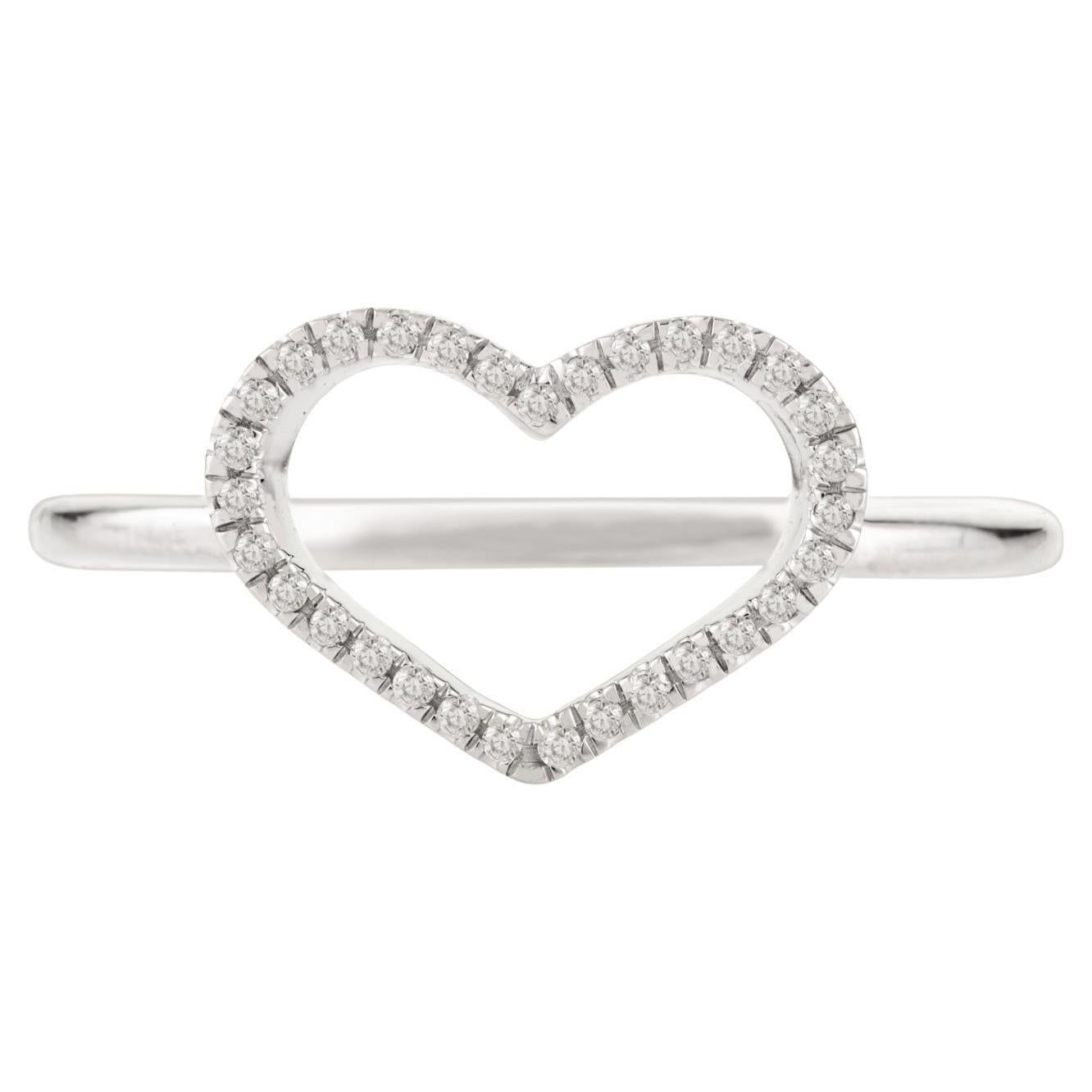 For Sale:  Elegant 14k Solid White Gold Heart-shaped Diamond Open Ring Gift for Her