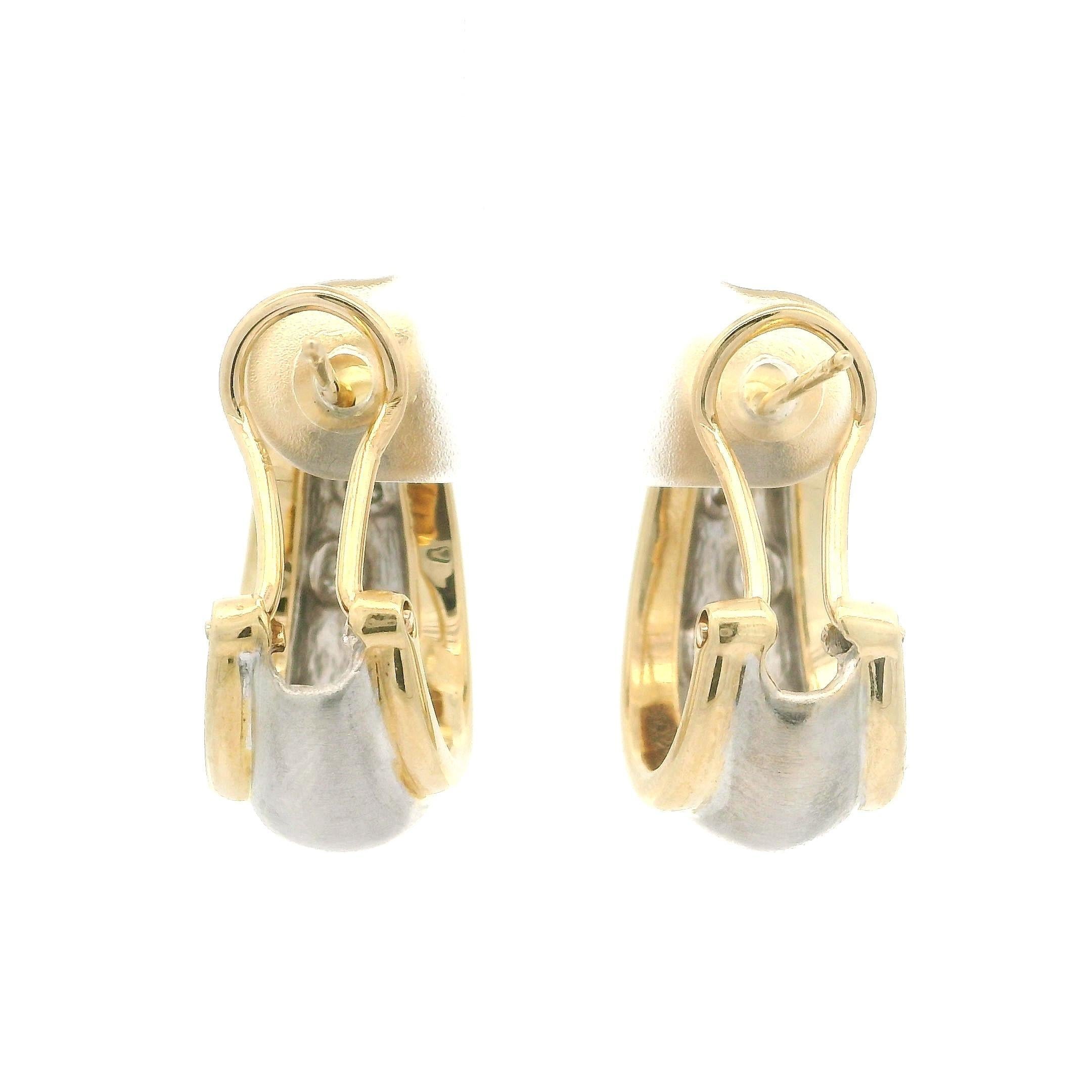 Elegant 14k Two Tone Gold 0.28ctw Diamond Matte Finish Cuff Omega Earrings For Sale 1