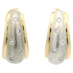 Elegant 14k Two Tone Gold 0.28ctw Diamond Matte Finish Cuff Omega Earrings