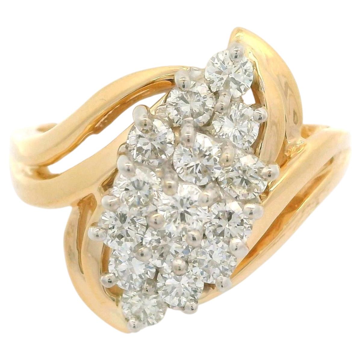 Elegant 14k Two Tone Gold 1ctw Fiery Diamond Cluster Cocktail Ring