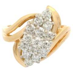 Eleganter 14k zweifarbiges Gold 1ctw feuriger Diamant Cluster Cocktail Ring
