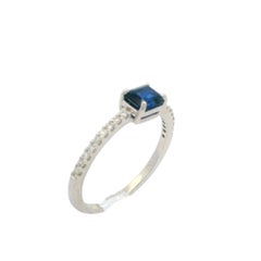 Elegant 14k White Gold 0.99ctw Sapphire & Diamond Sideways Petite Promise Ring