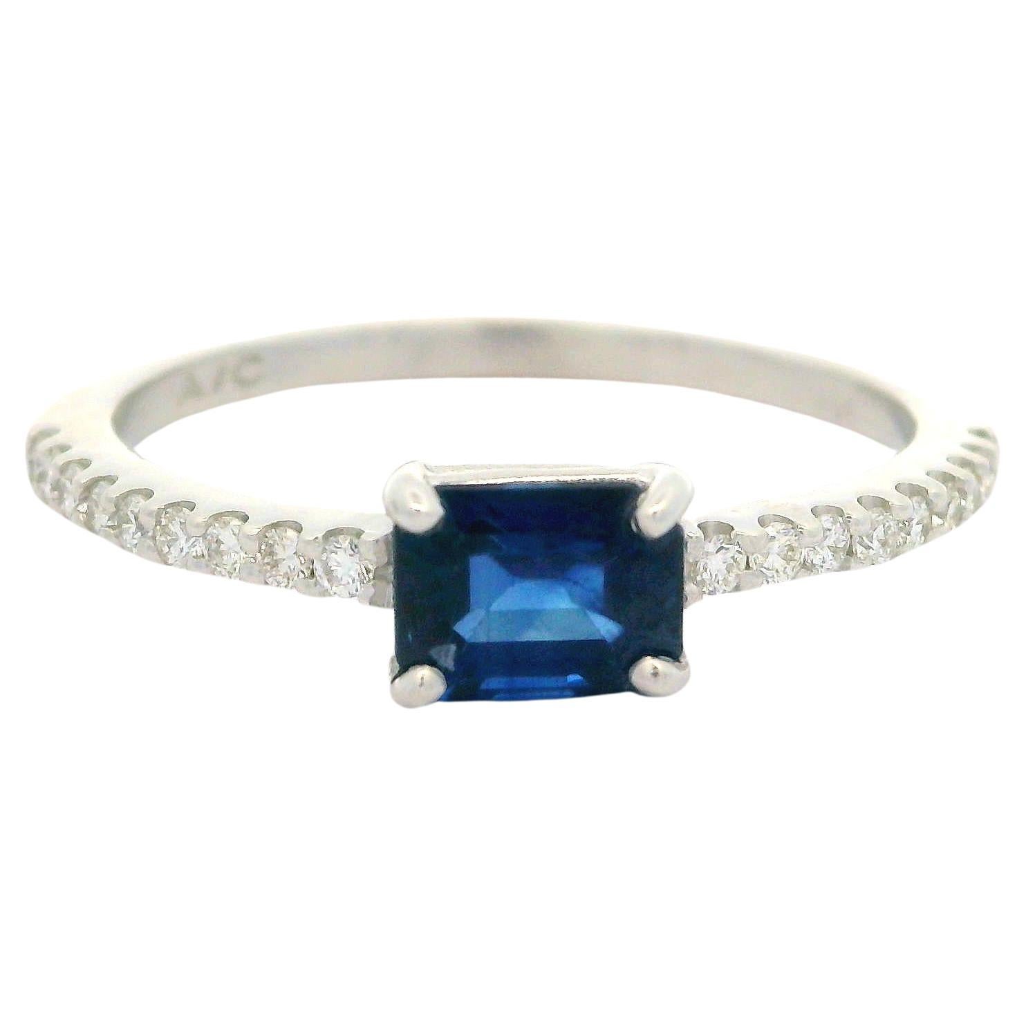 Elegant 14k White Gold 0.99ctw Sapphire & Diamond Sideways Petite Promise Ring