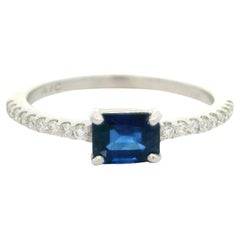 Elegant 14k White Gold 0.99ctw Sapphire & Diamond Sideways Petite Promise Ring