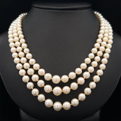 Elegant 14k White Gold 3 Strand Graduated Pearl Necklace w/ Diamond Clasp
