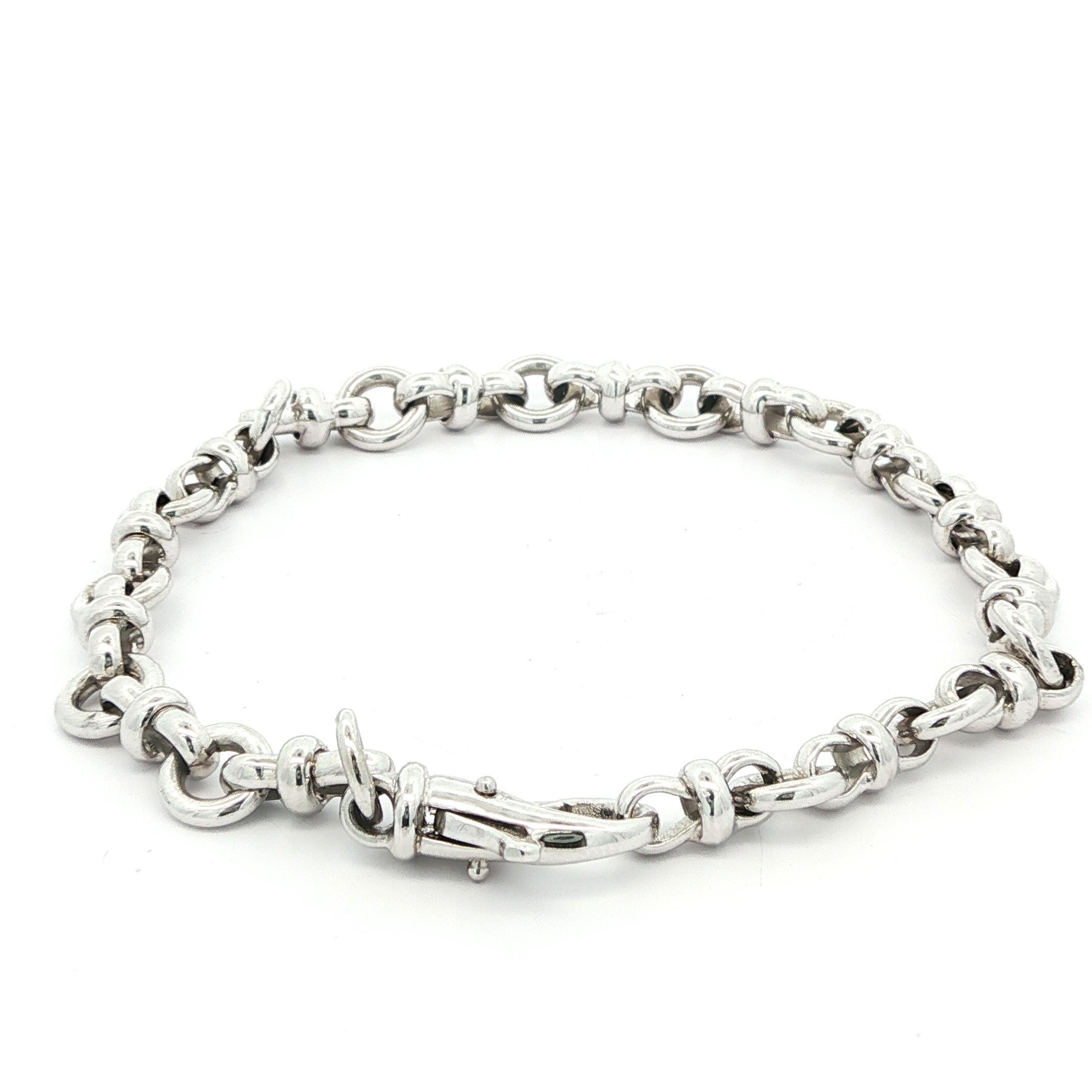 Elegant 14k White Gold 6.4mm Open Circle Link Solid Stackable Bracelet For Sale 1