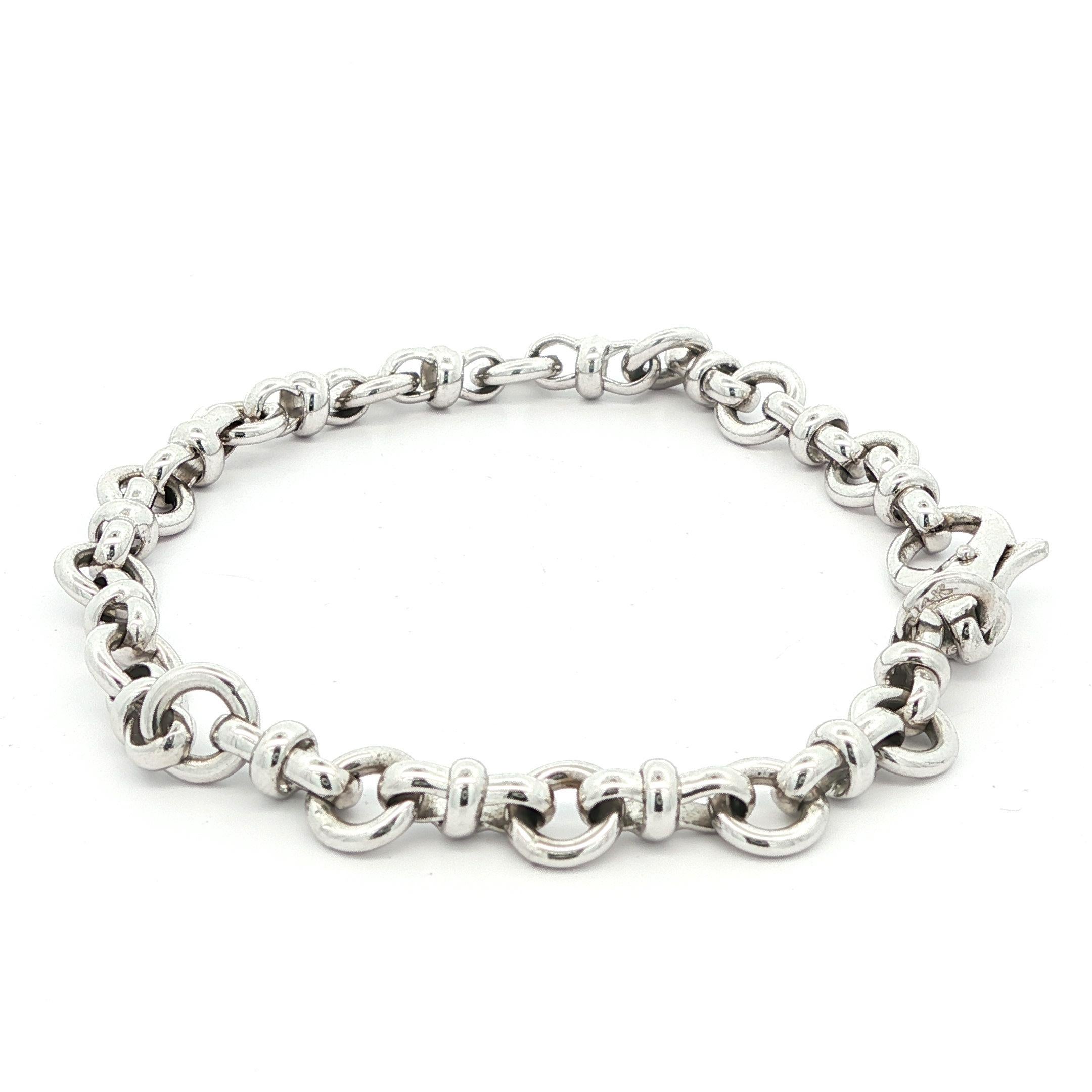 Elegant 14k White Gold 6.4mm Open Circle Link Solid Stackable Bracelet For Sale 2