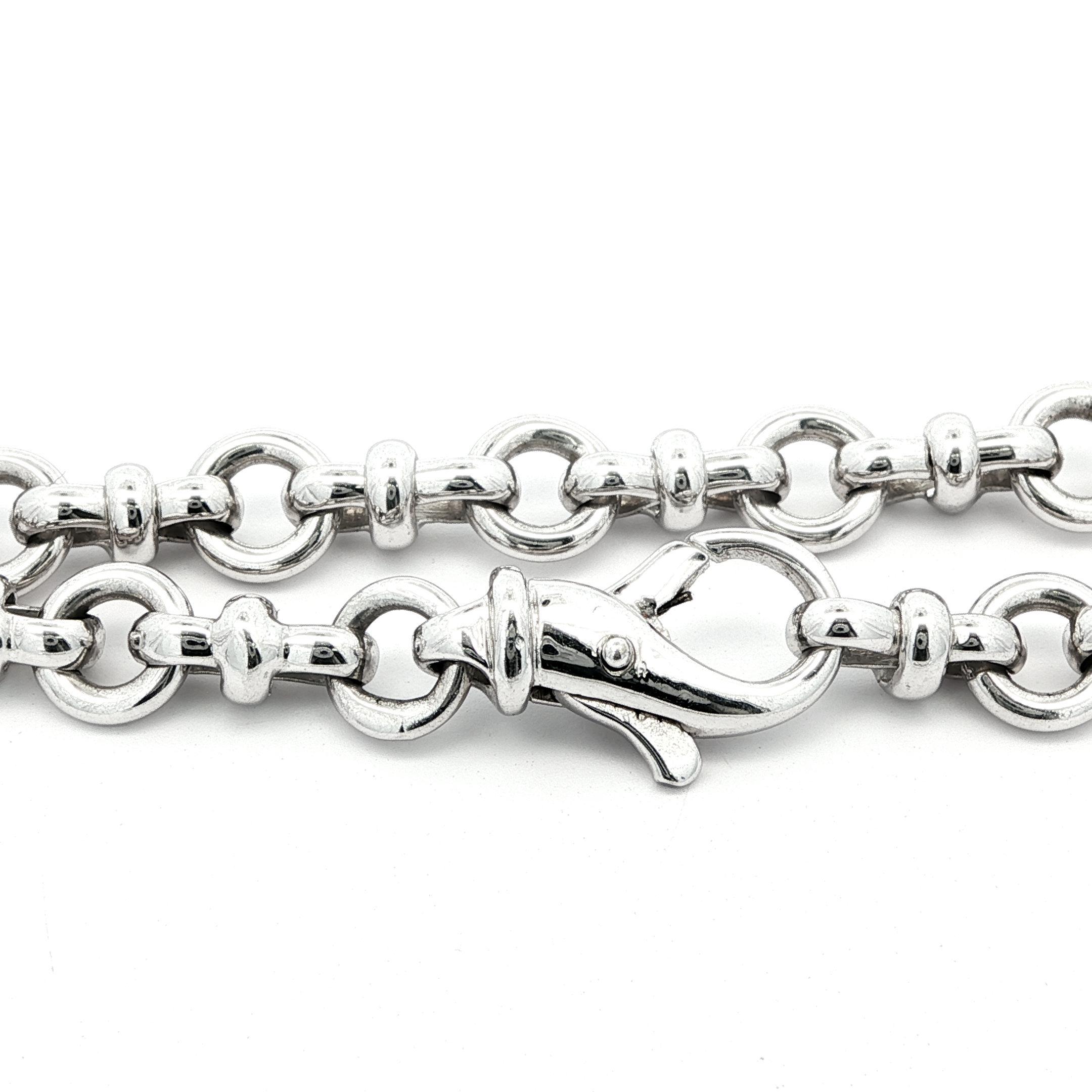 Elegant 14k White Gold 6.4mm Open Circle Link Solid Stackable Bracelet For Sale 3