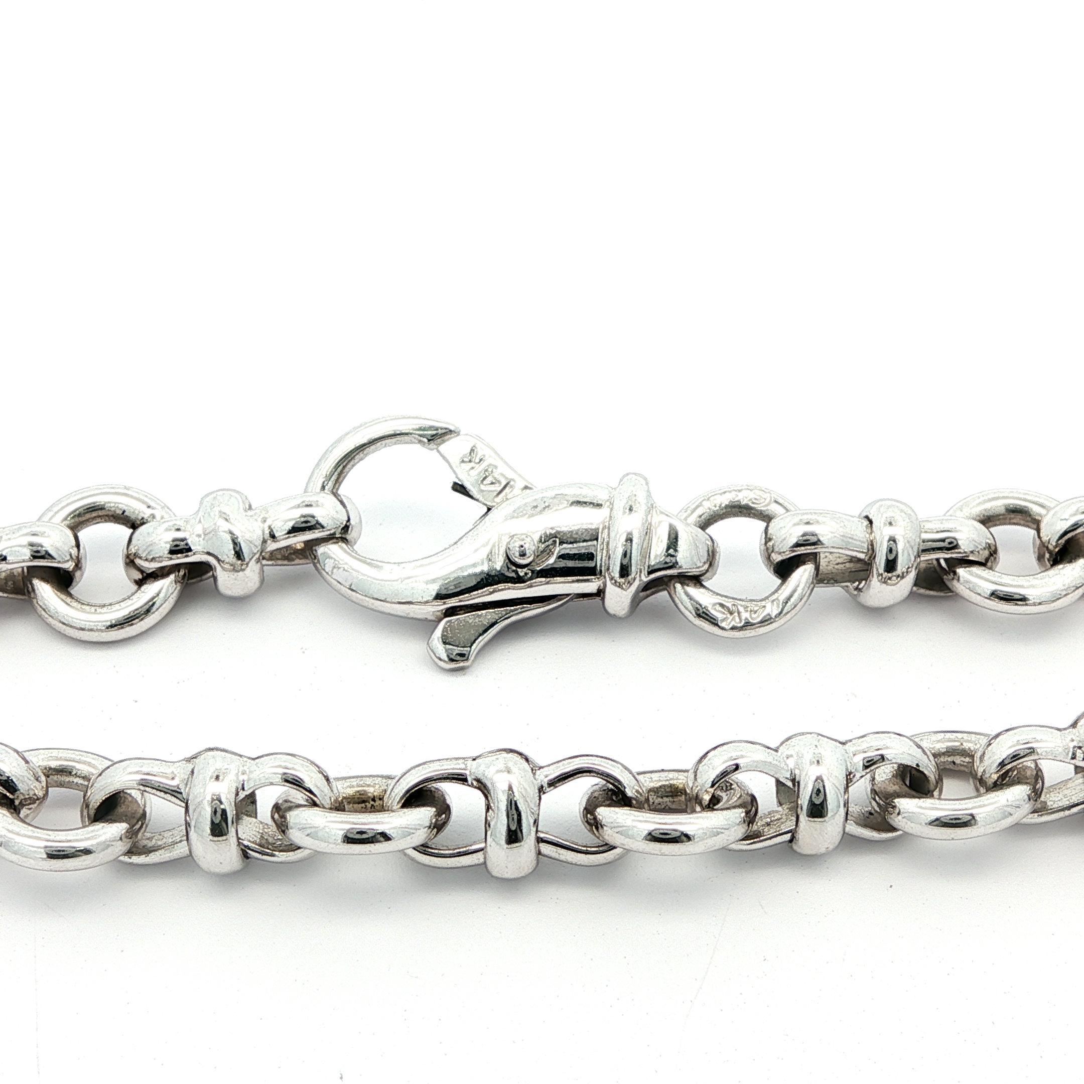 Elegant 14k White Gold 6.4mm Open Circle Link Solid Stackable Bracelet For Sale 4