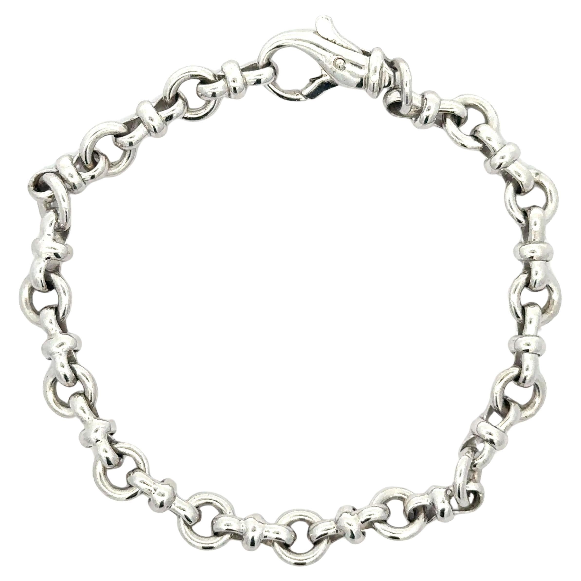 Elegant 14k White Gold 6.4mm Open Circle Link Solid Stackable Bracelet For Sale