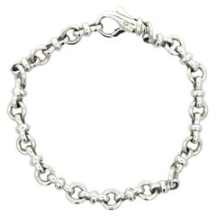 Elegant 14k White Gold 6.4mm Open Circle Link Solid Stackable Bracelet