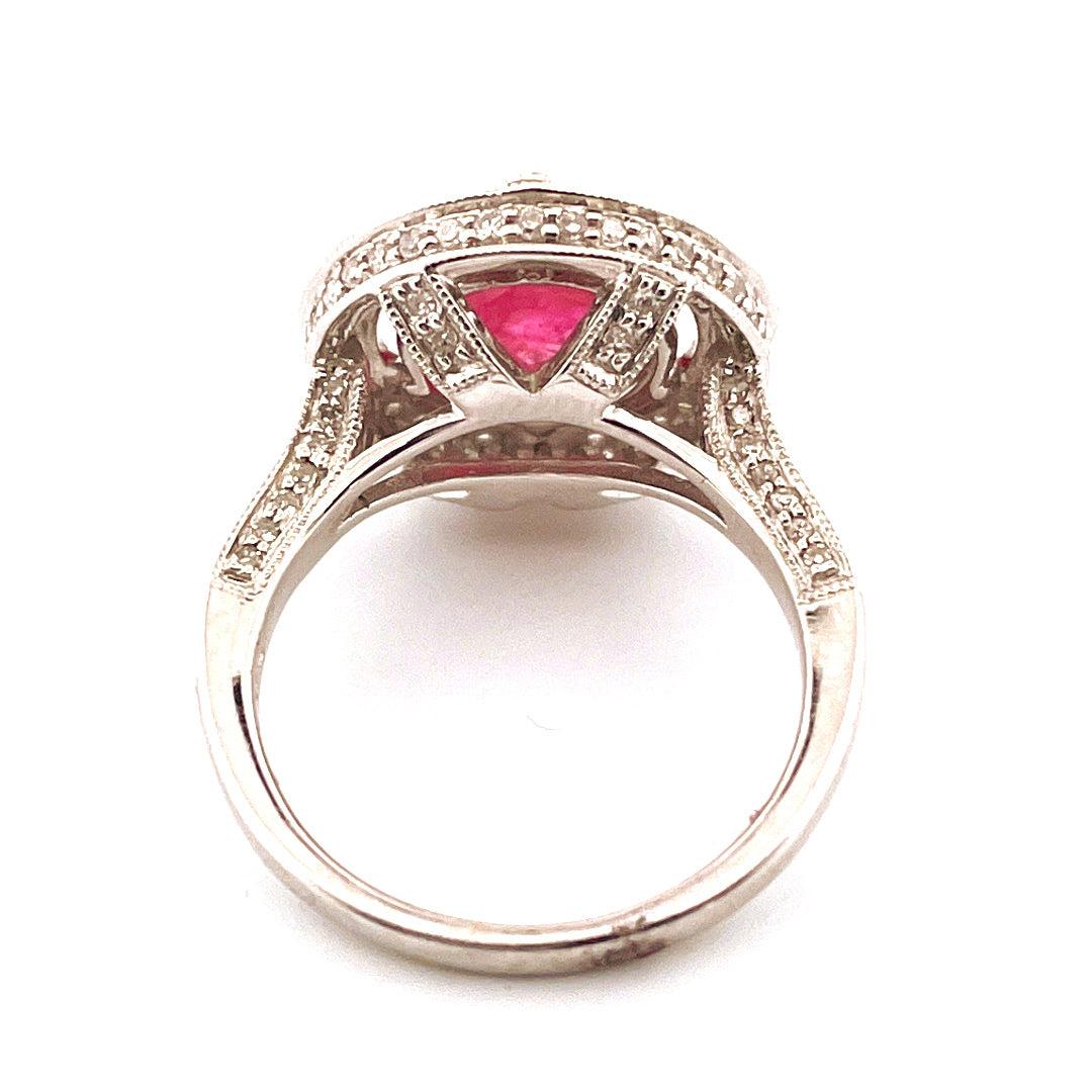 Uncut Elegant 14K White Gold Diamond and Ruby Ring For Sale