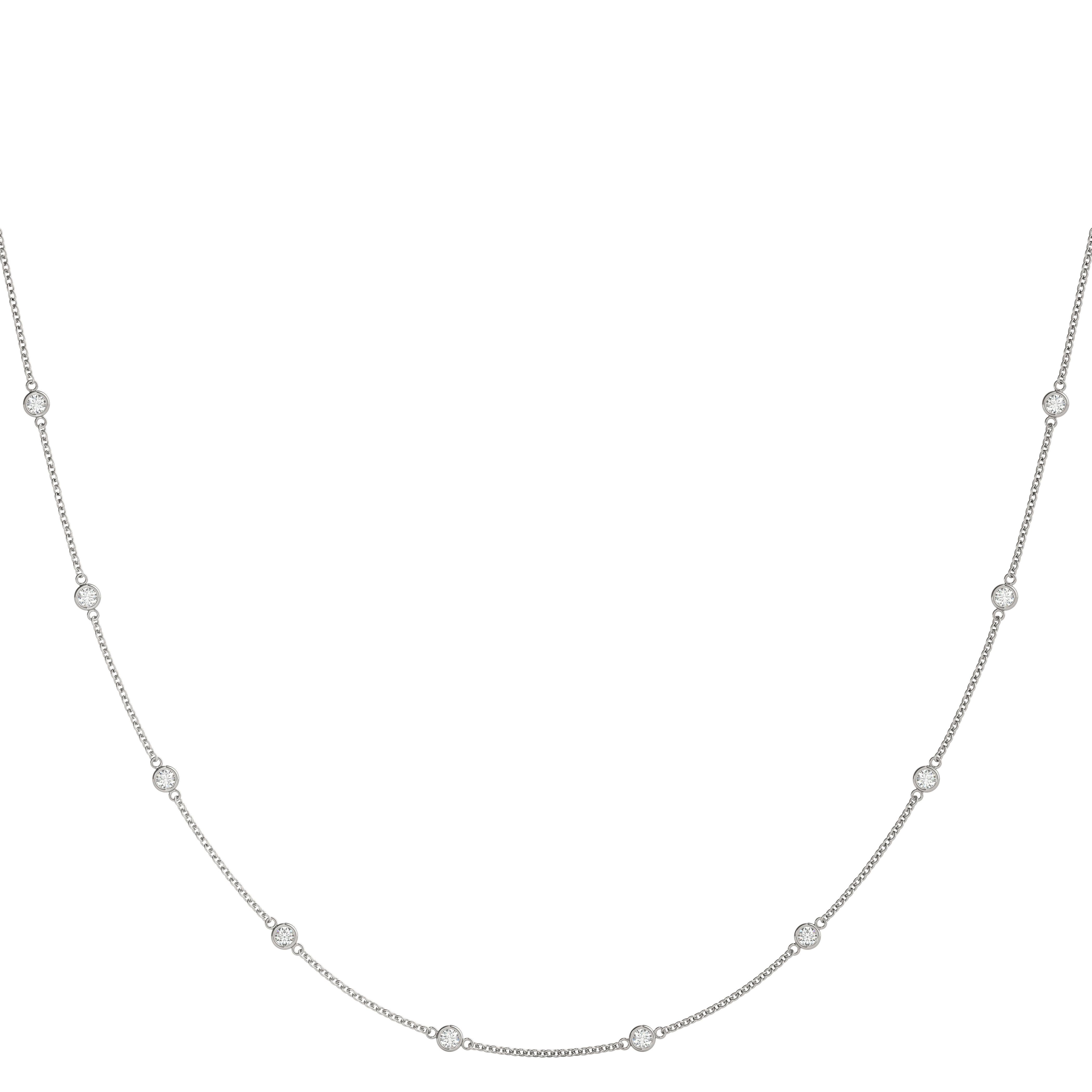 Elegant 14K White Gold Diamond Bezel-Set Station Necklace, 1.50 Carats Total Moderno en venta