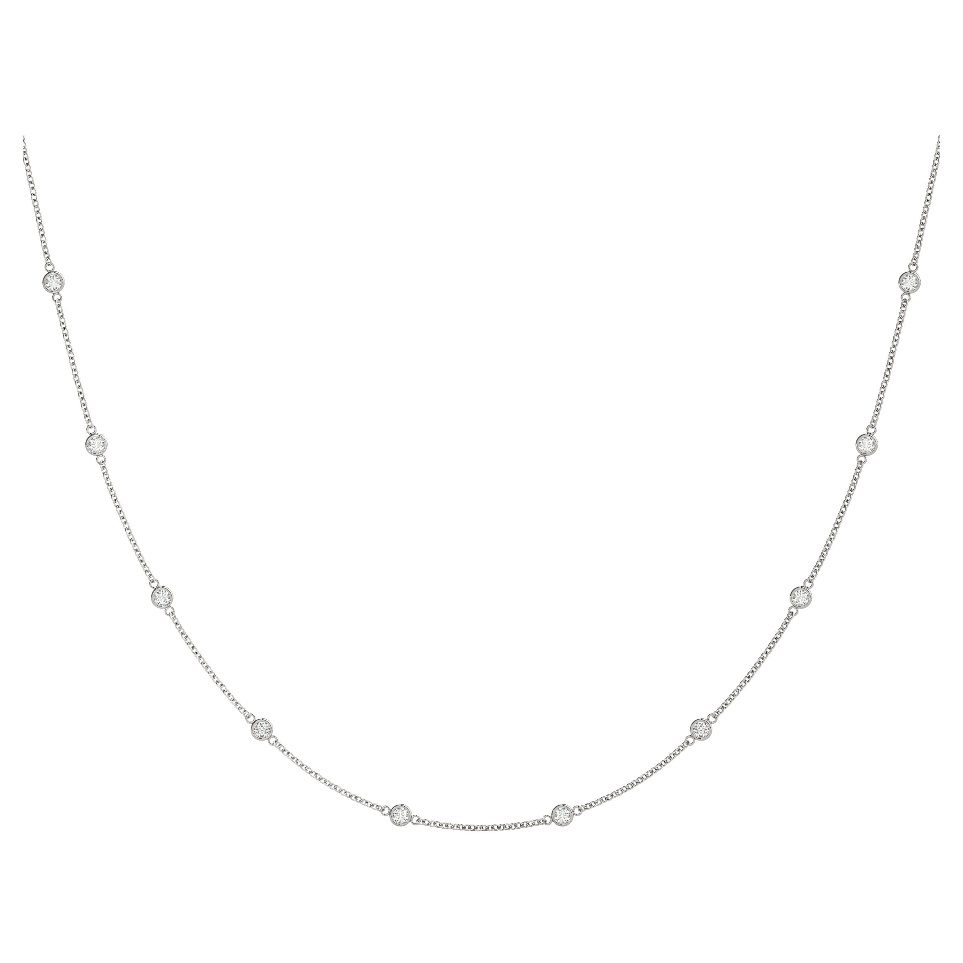 Elegant 14K White Gold Diamond Bezel-Set Station Necklace, 1.50 Carats Total