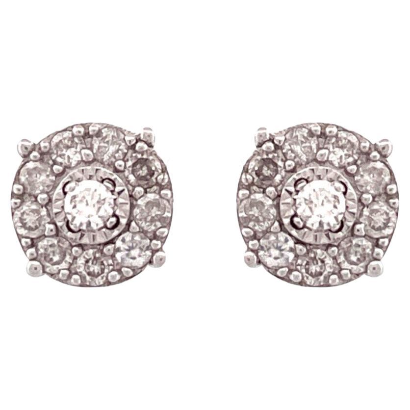 Elegant 14K White Gold Diamond Cluster Earrings For Sale