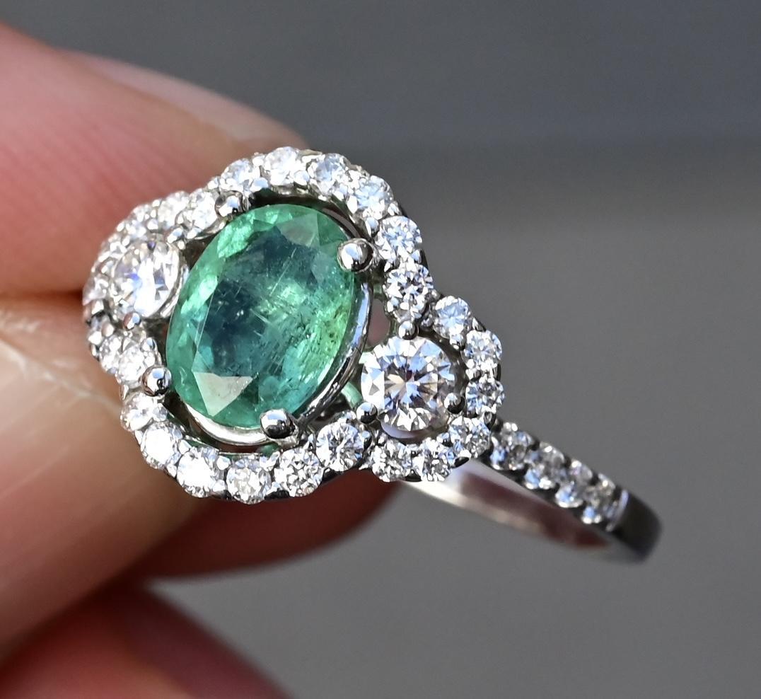Elegant 14K White Gold Emerald & Diamond Ring 1 Ct Emerald Ring Size 8 IGI Cert 1