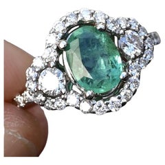 Elegant 14K White Gold Emerald & Diamond Ring 1 Ct Emerald Ring Size 8 IGI Cert