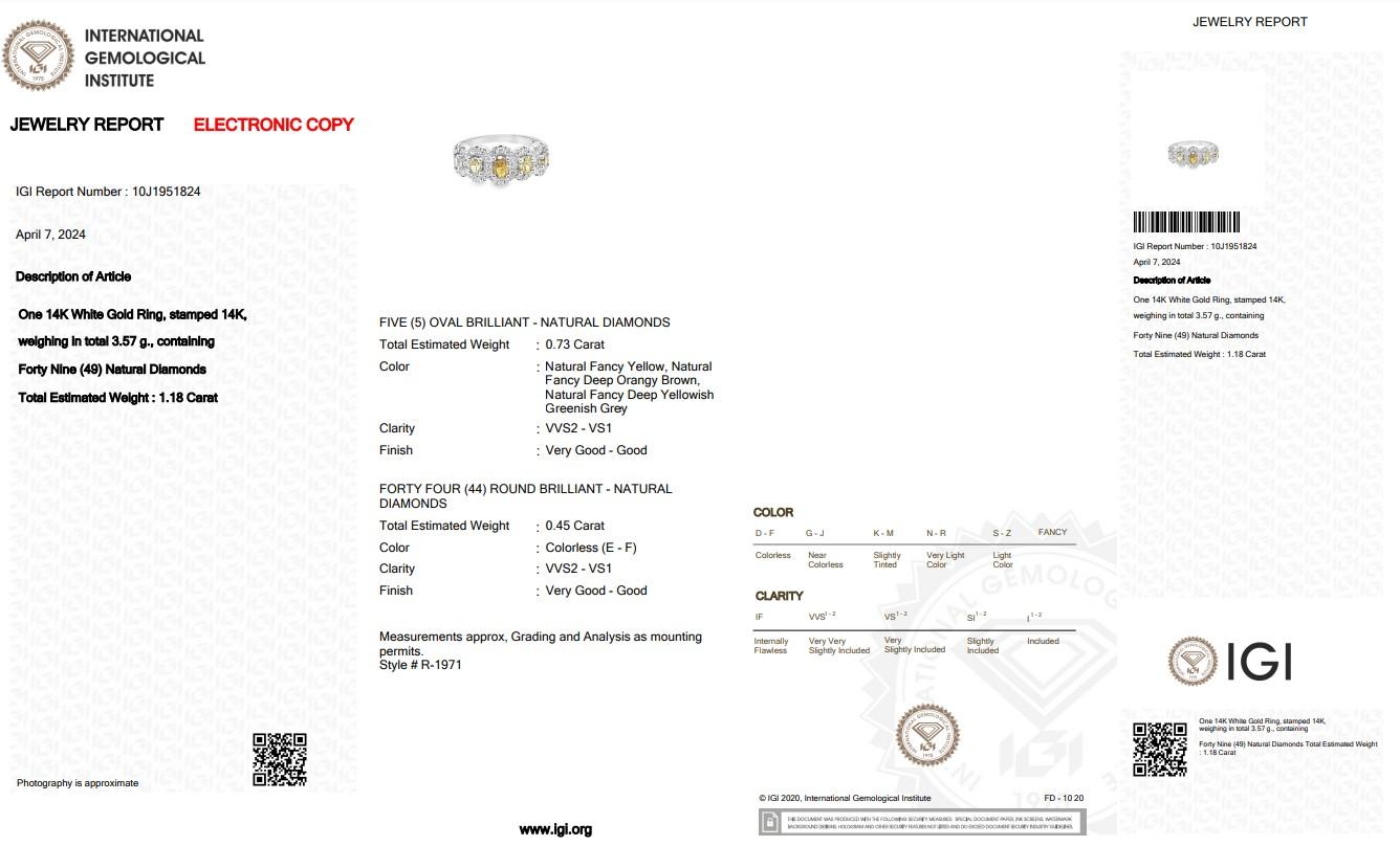 Elegant  14k White Gold Fancy Colored Diamond Ring w/1.18 ct - IGI Certified 1