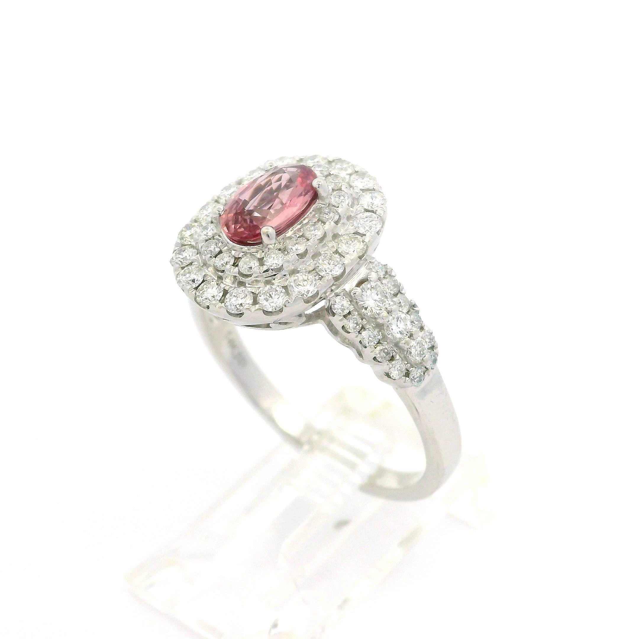 Eleganter 14k Weißgold GIA 2,3ctw Rosa Saphir & Double Halo Diamantring im Angebot 5