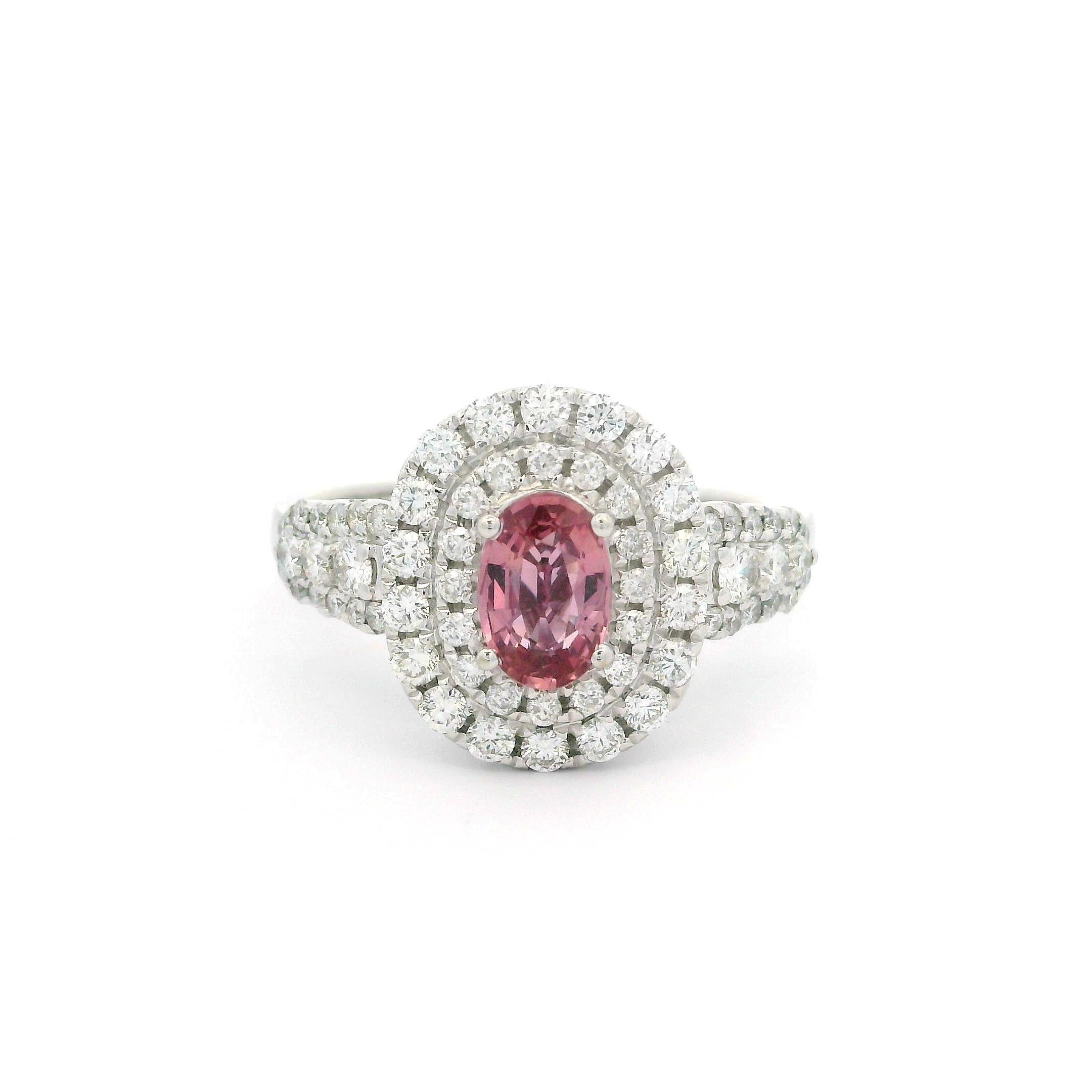 Eleganter 14k Weißgold GIA 2,3ctw Rosa Saphir & Double Halo Diamantring im Angebot 7