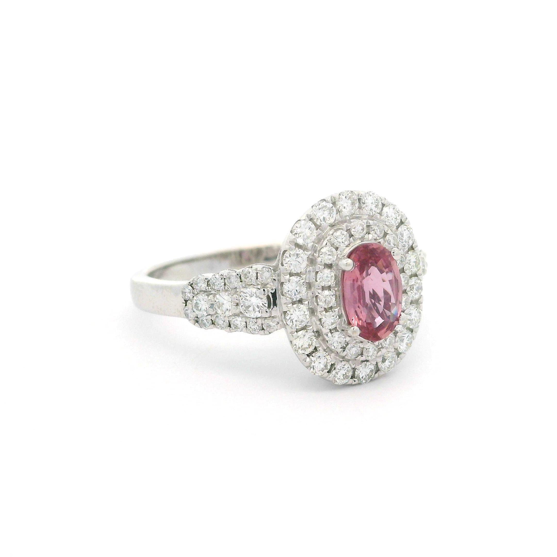 Eleganter 14k Weißgold GIA 2,3ctw Rosa Saphir & Double Halo Diamantring im Angebot 8