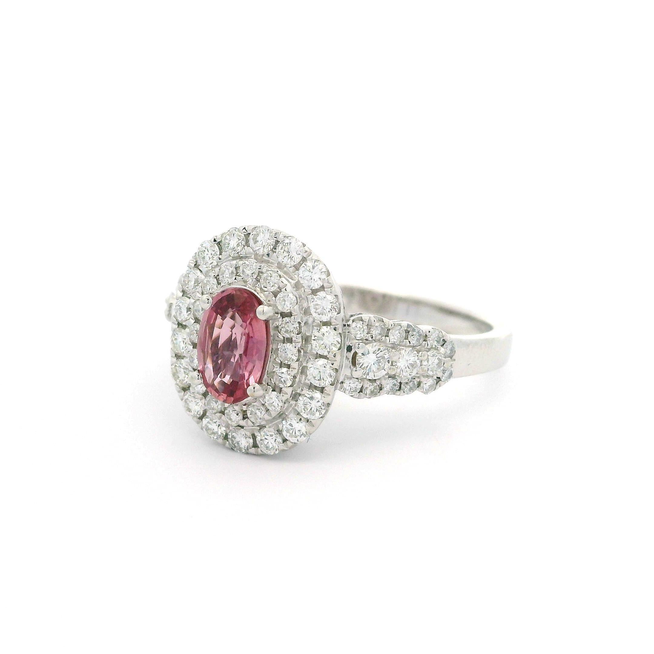 Eleganter 14k Weißgold GIA 2,3ctw Rosa Saphir & Double Halo Diamantring im Angebot 9