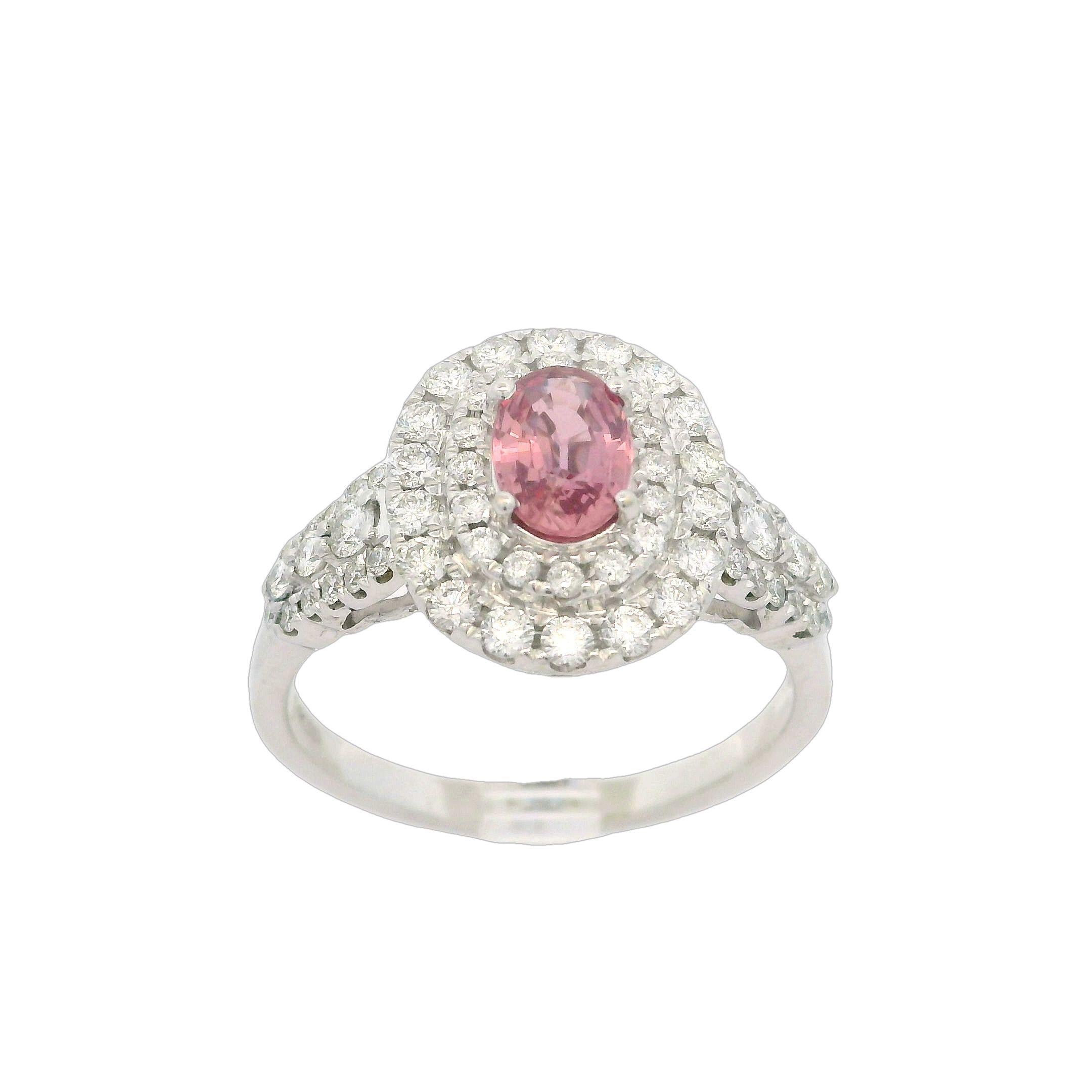 Eleganter 14k Weißgold GIA 2,3ctw Rosa Saphir & Double Halo Diamantring im Angebot 3