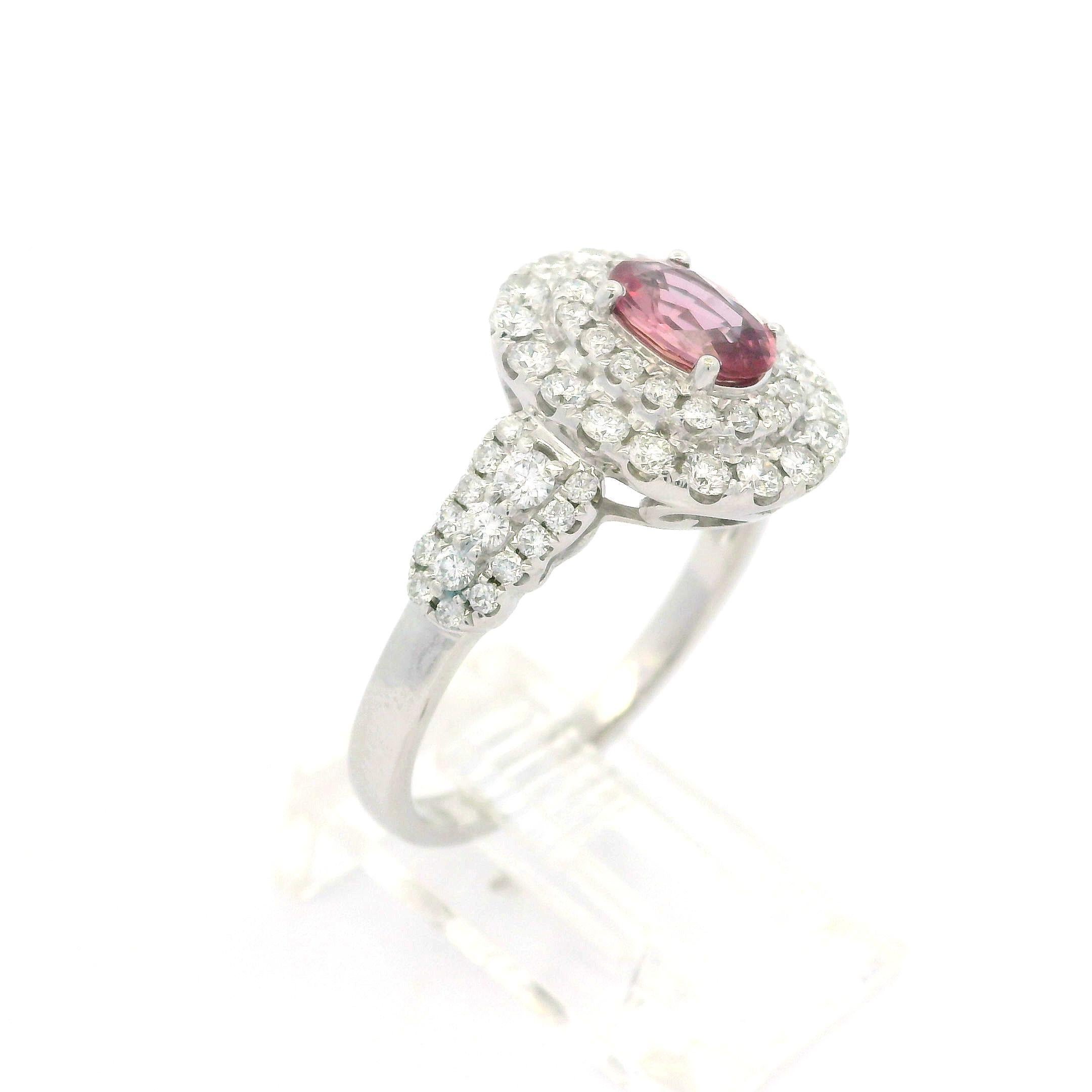 Eleganter 14k Weißgold GIA 2,3ctw Rosa Saphir & Double Halo Diamantring im Angebot 4