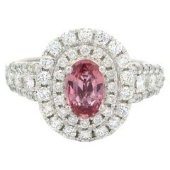 Elegant 14k White Gold GIA 2.3ctw Pink Sapphire & Double Halo Diamond Ring
