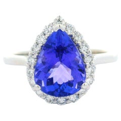 Elegant 14k White Gold Gia 3.01ctw Pear Tanzanite Diamond Halo Classic Ring