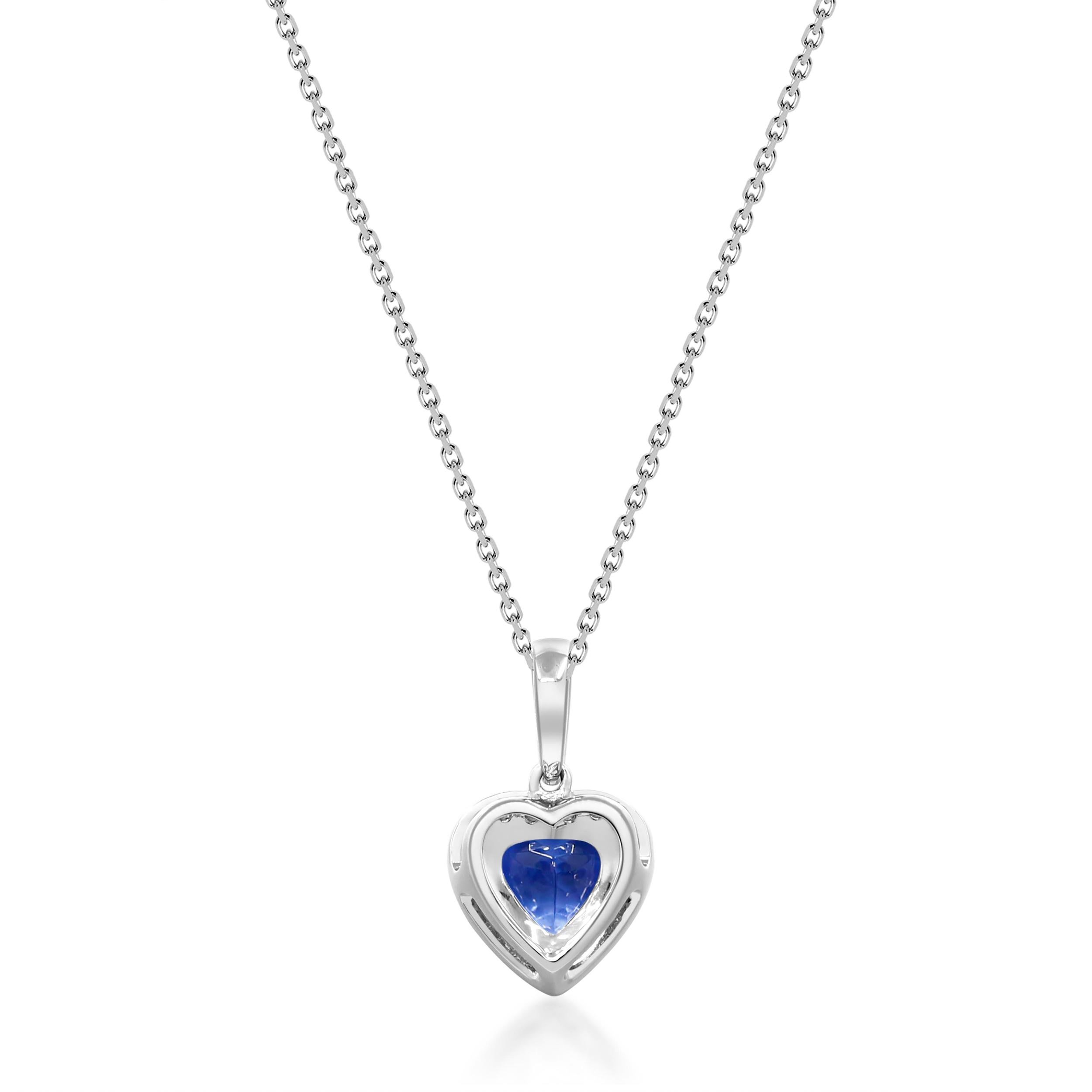 Art Déco Elegante ciondolo a forma di cuore in oro bianco 14K con tanzanite e diamante e catena in vendita