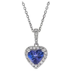 Elegant 14K White Gold Heart-Shaped Tanzanite and Diamond Pendant with Chain