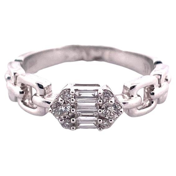 Elegant 14k White Gold Hexagon Cluster Diamond Ring For Sale