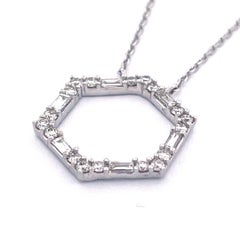 Elegant 14k White Gold Hexagonal Diamond Pendant Necklace
