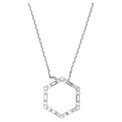 Elegant 14k White Gold Hexagonal Diamond Pendant Necklace