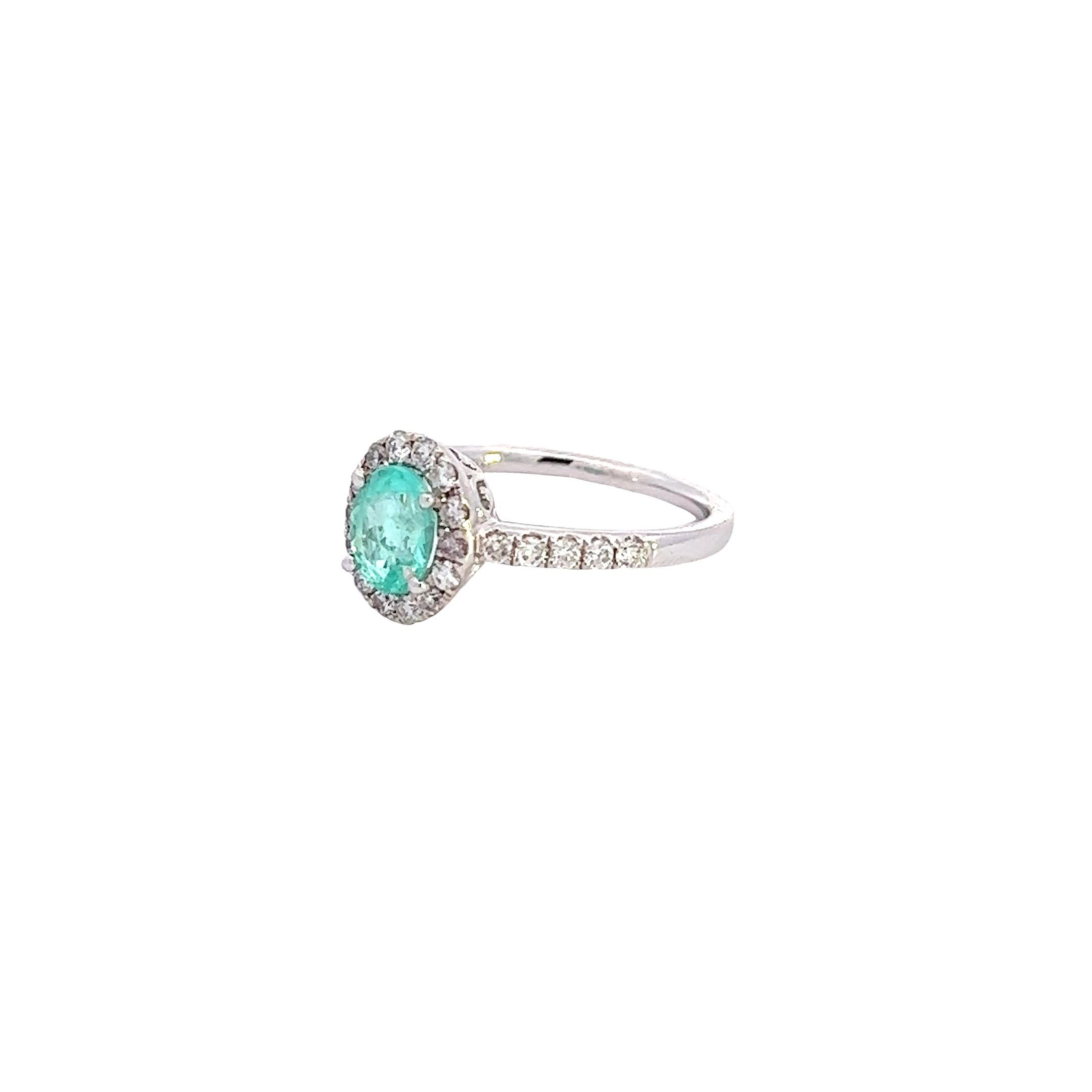 For Sale:  Elegant 14k White Gold Paraiba Tourmaline Ring with Oval 0.89ct Natural Gemstone 2