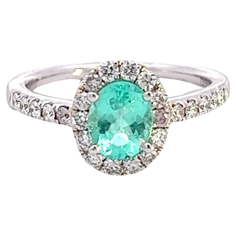 For Sale:  Elegant 14k White Gold Paraiba Tourmaline Ring with Oval 0.89ct Natural Gemstone