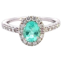 Élégante bague en or blanc 14 carats avec tourmaline Paraiba ovale de 0,89 carat