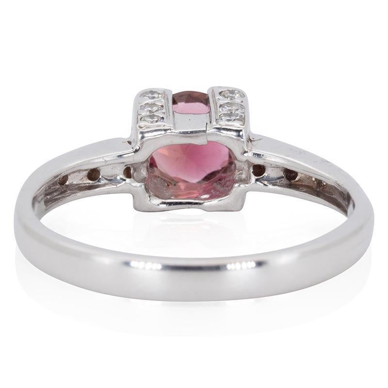 Women's Elegant 14K White Gold Ring with 0.71 Natural Diamonds and Tourmaline For Sale