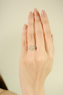 Elegant 14k White Gold Round Diamond Halo Engagement Ring Christmas Gift for Her