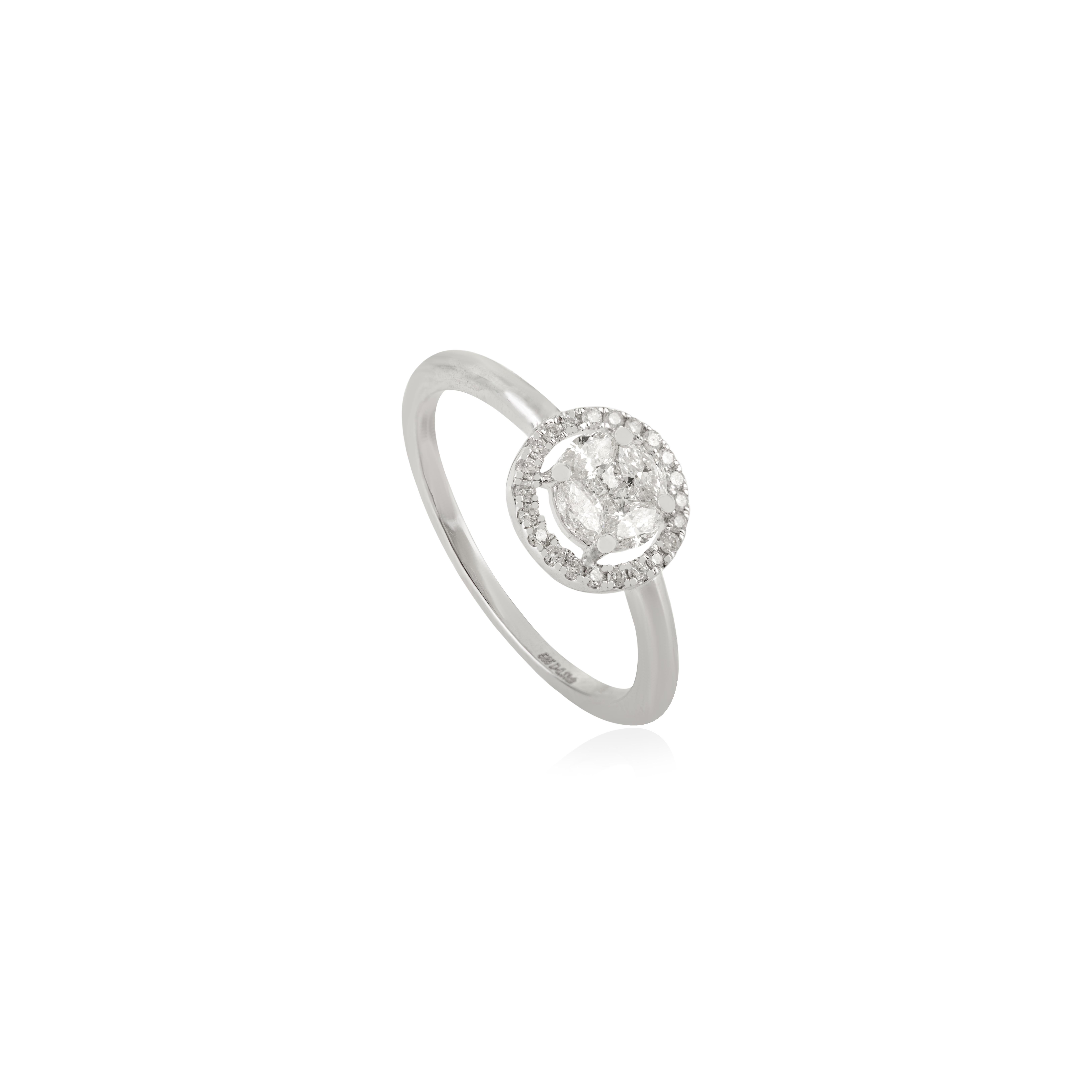 in vendita:  Eleganza dell'anello di fidanzamento aureolato con diamante rotondo in oro bianco 14k Regalo di Natale per lei 7