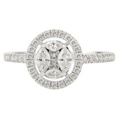 Elegant 14k White Gold Round Diamond Halo Engagement Ring Christmas Gift for Her