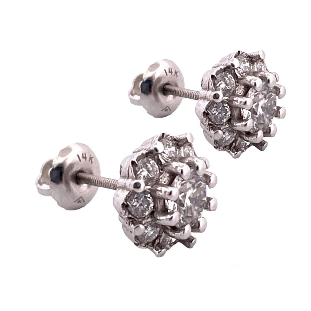 Moderne Boucles d'oreilles élégantes en or blanc 14k à diamants ronds