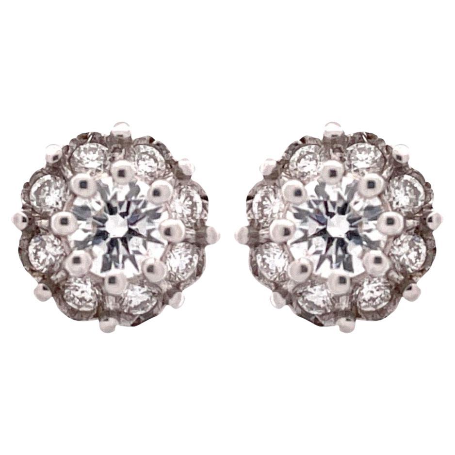 Elegant 14k White Gold Round Diamond Stud Earrings For Sale