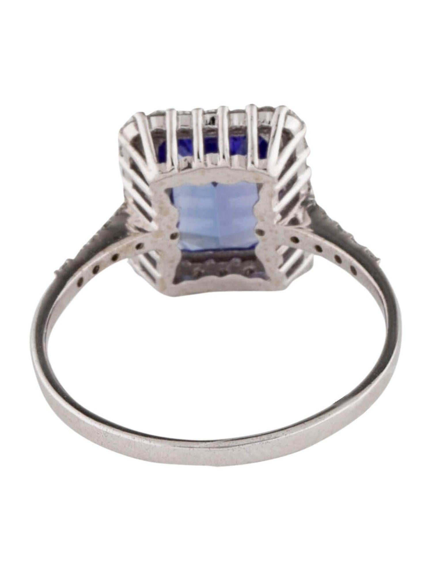 Elegant 14K White Gold Tanzanite & Diamond Cocktail Ring, Rectangular Step Cut In New Condition For Sale In Holtsville, NY