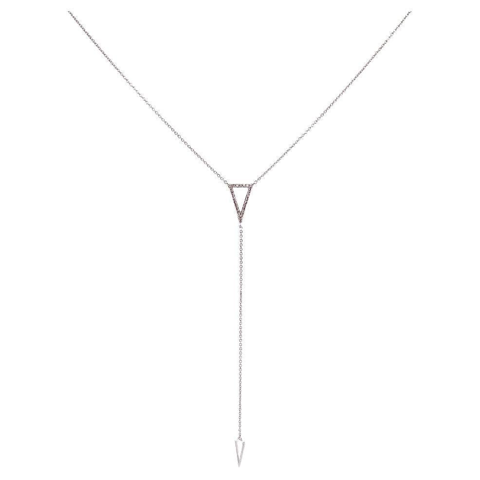 Elegant 14k White Gold Triangle Diamond Necklace For Sale