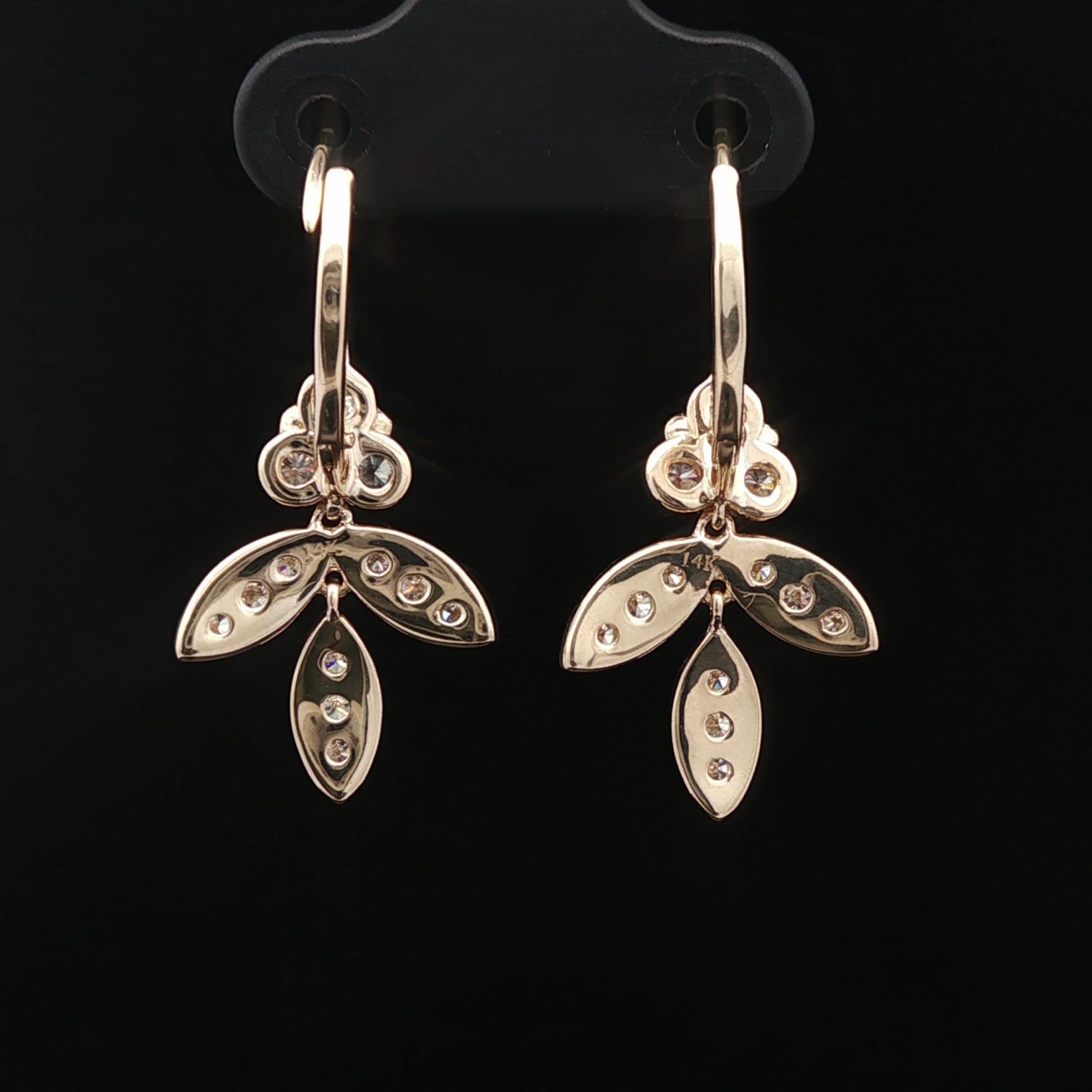 Elegante 14k Gelbgold 0,90ctw Diamond Floral Leaf Dangle Drop Ohrringe im Angebot 5