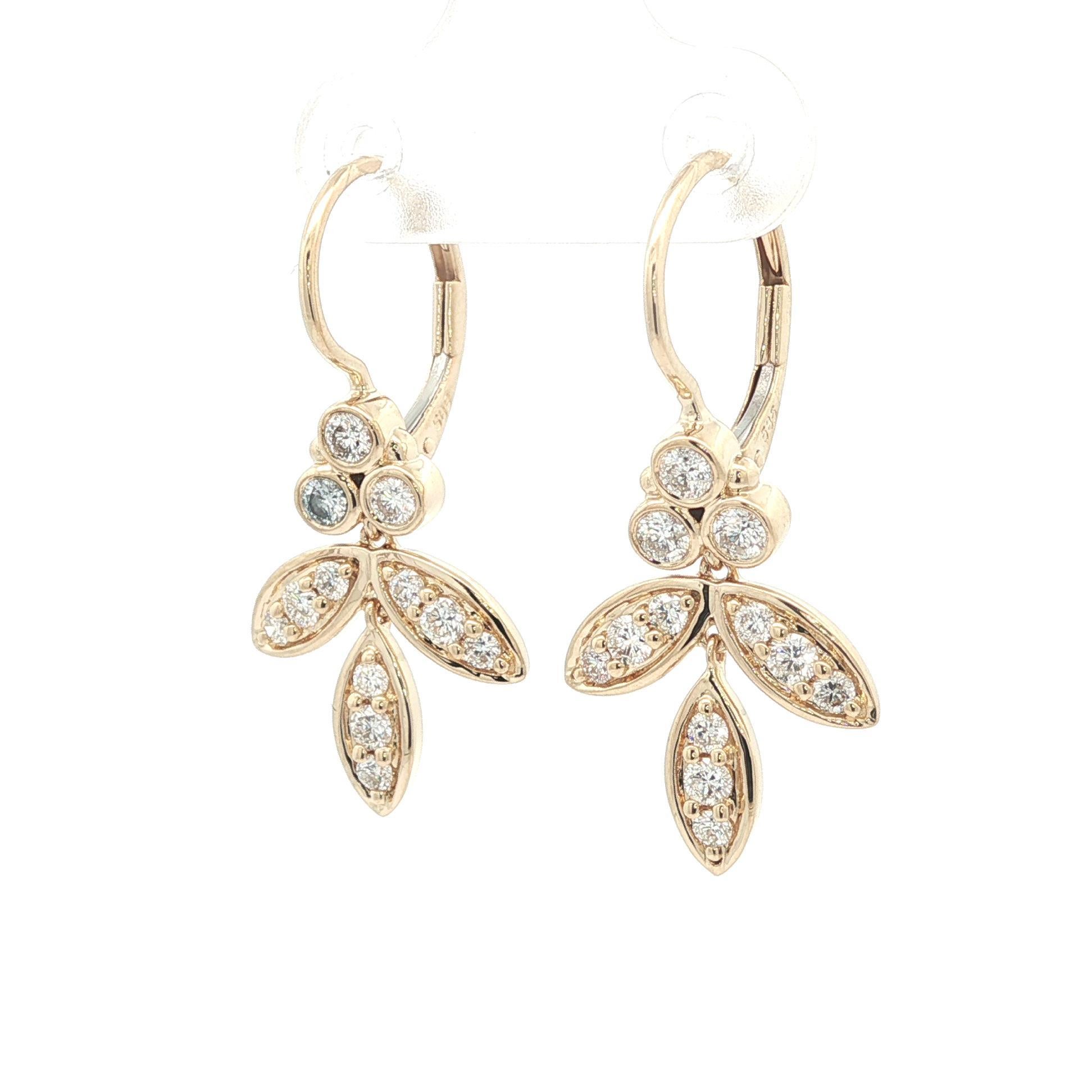 Elegante 14k Gelbgold 0,90ctw Diamond Floral Leaf Dangle Drop Ohrringe im Angebot 9