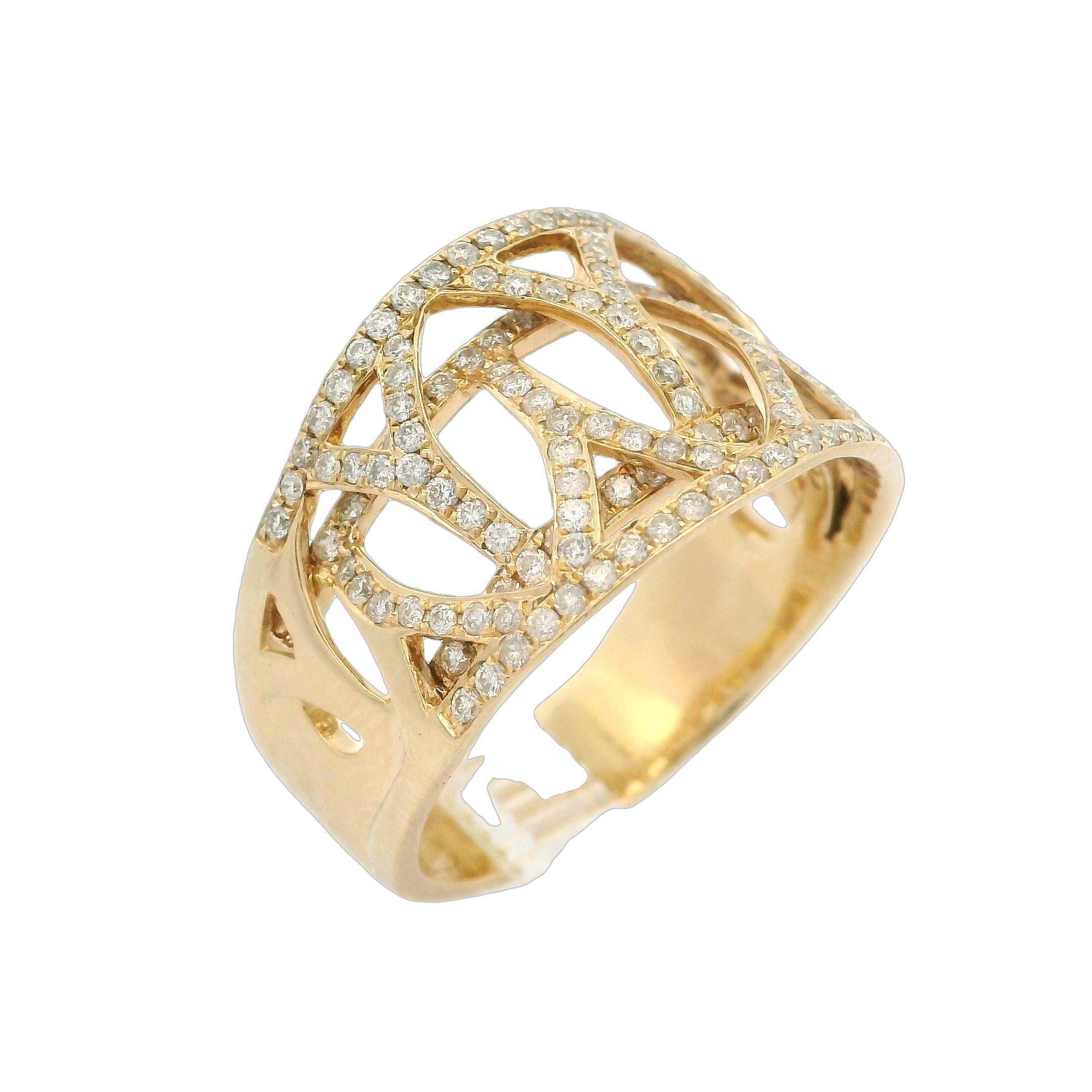Elegant 14k Yellow Gold 1.10ctw Diamonds Wide Open Work Cigar Band Ring For Sale 5